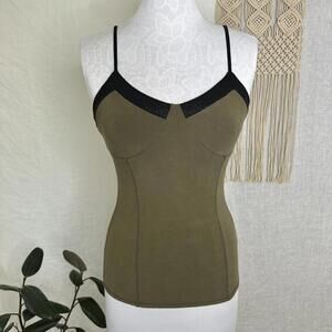 Y2K Express Olive Green Corset Top with Black Trim – Size S